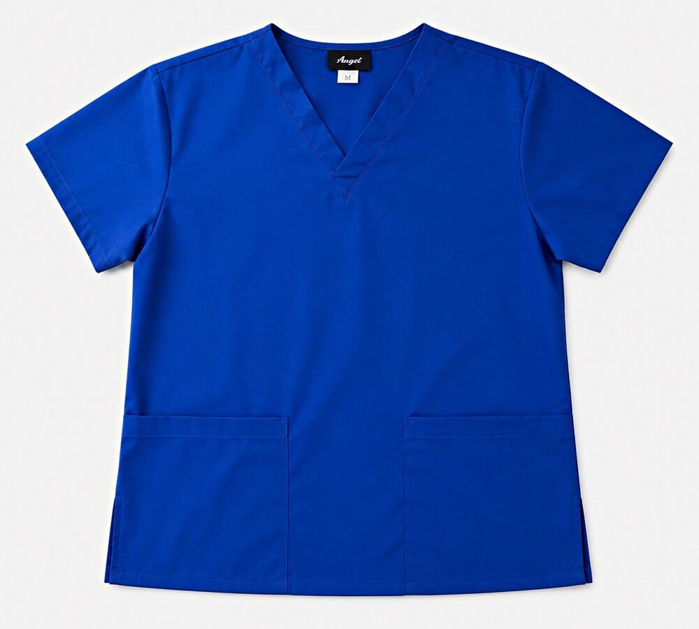 Angel Style #1011 V-Neck Solid Blue Medical Scrub Top M Polyester
